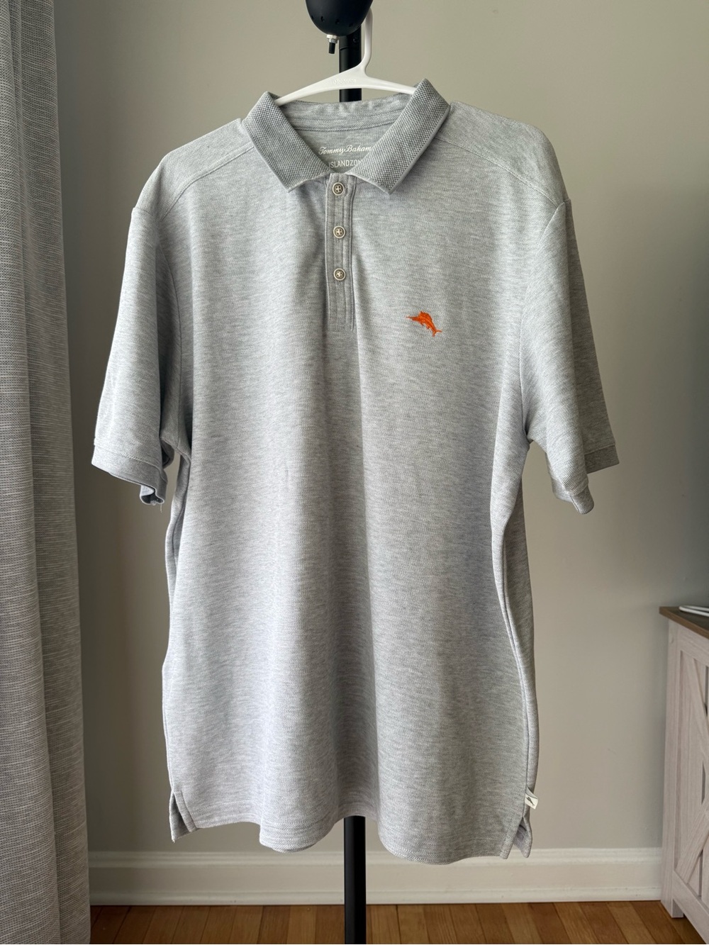 Tommy Bahama Light Gray Polo with Orange Dolphin Logo